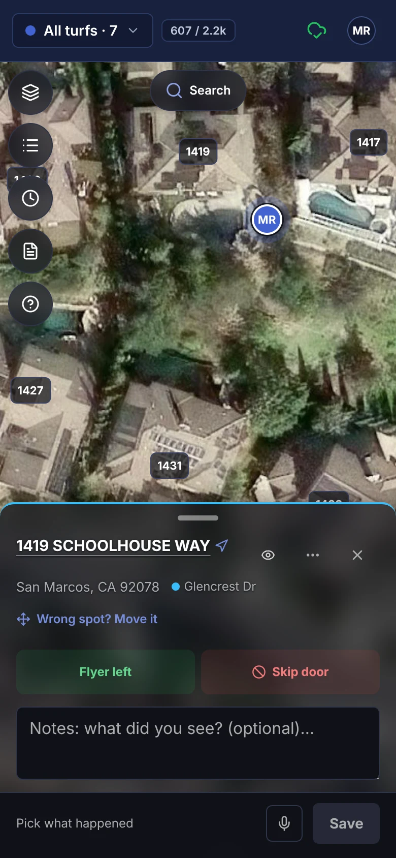 A door on the phone, on satellite, with Flyer left and Skip door