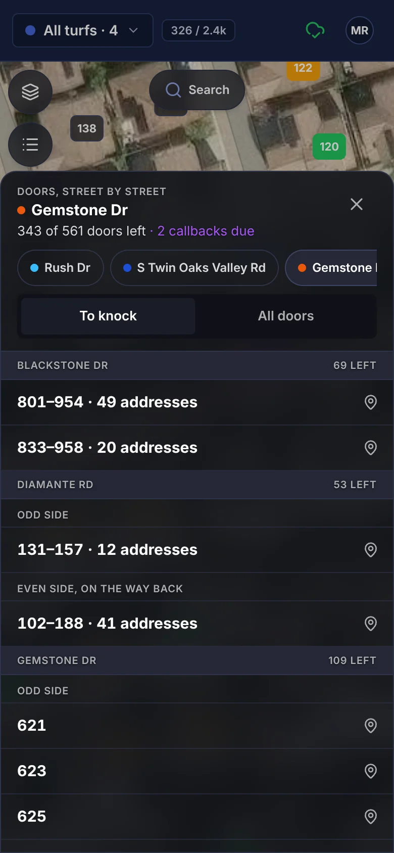 A turf’s doors street by street on a phone